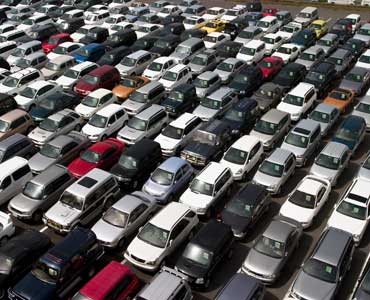 aerial view of car auction